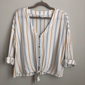 Olive and oak button down tie front top